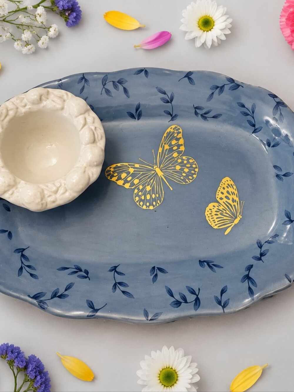 Pfaltzgraff Blue Glazed Ceramic Trinket Tray: Upcycled